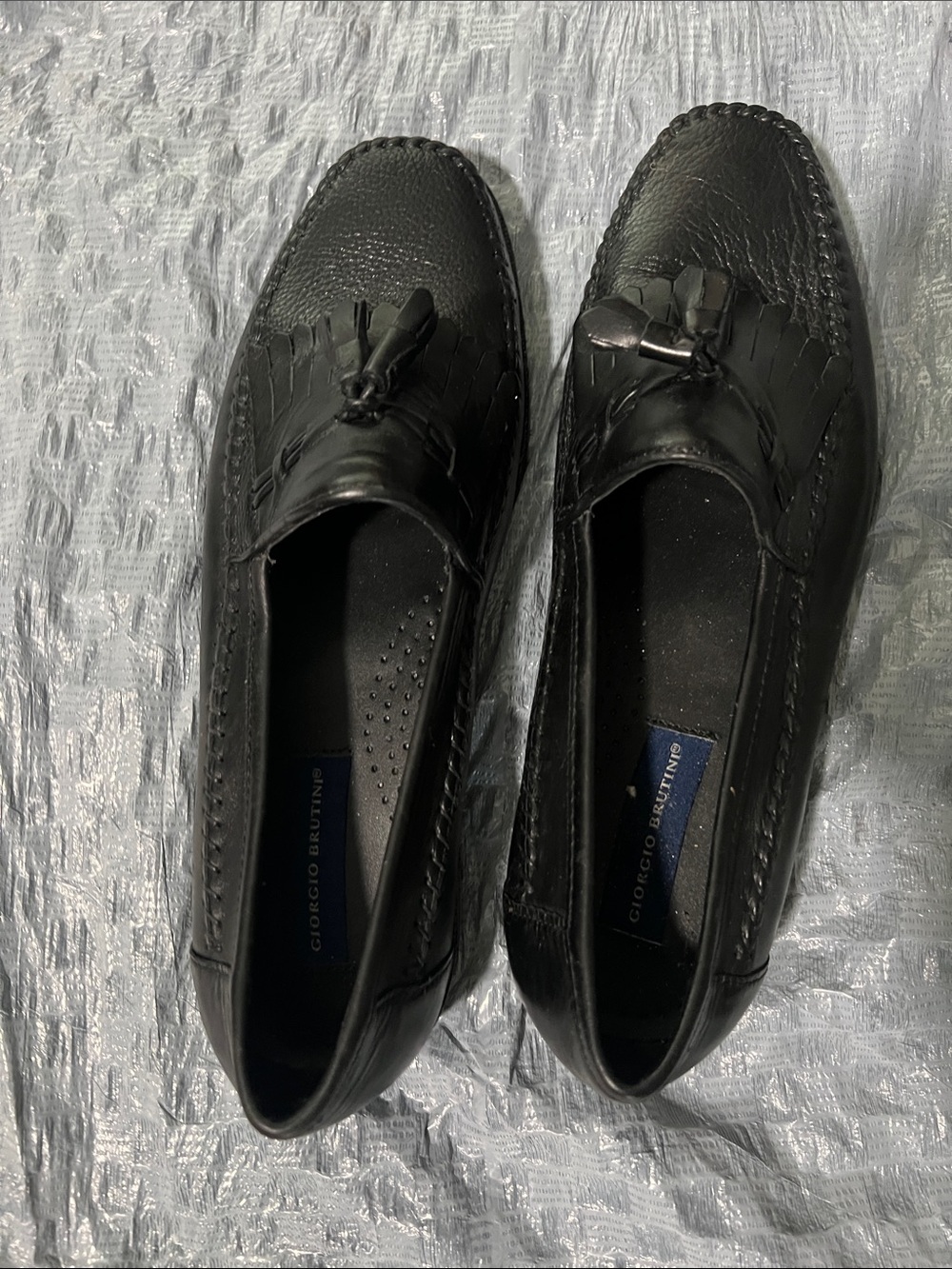 Giorgio Brutini Black Leather Tassel Slip-On Loafers-MEN